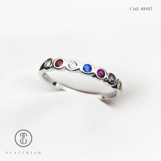 ANILLO RODINADO COLORES PLATA.925