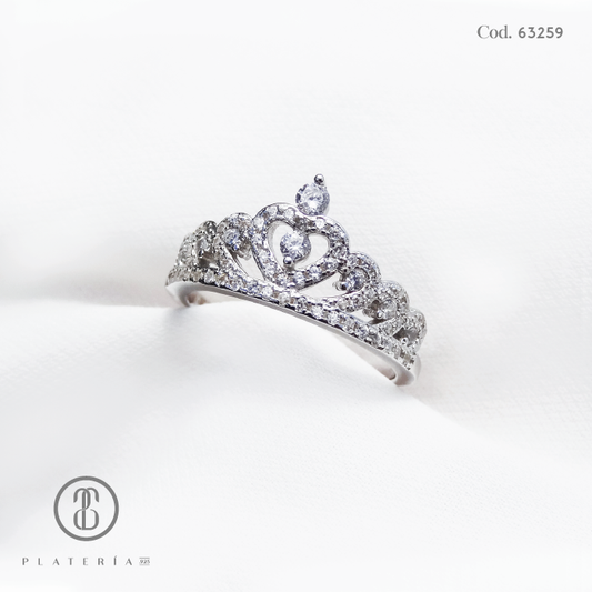 ANILLO RODINADO CORONA ZIRCONES PLATA.925
