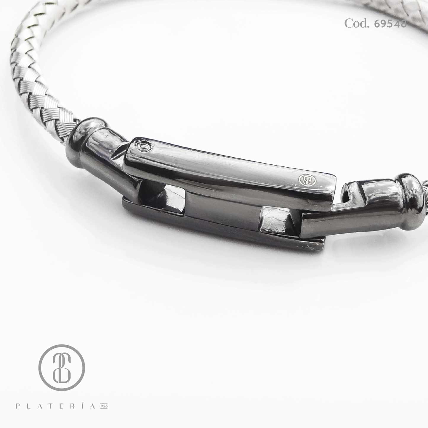 ARO PARA CABALLERO BASE RODIO TRENZADO PLATA.925