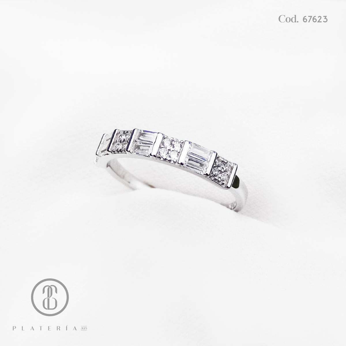 ANILLO RODINADO MAT CINTILLO BAGUETTE PLATA.925