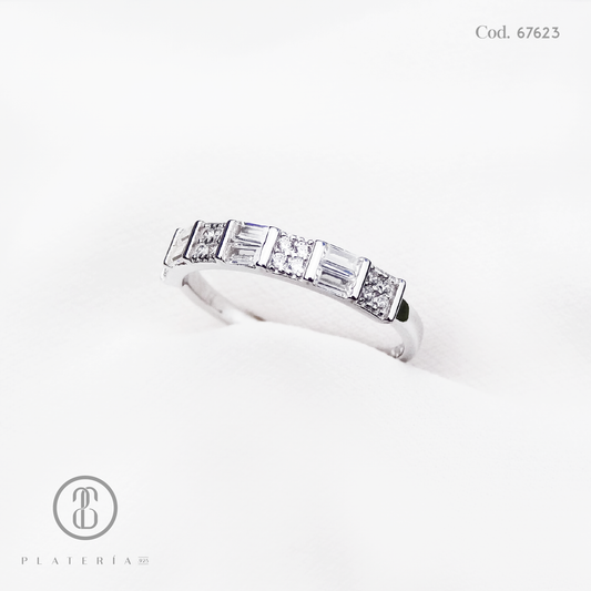 ANILLO RODINADO MAT CINTILLO BAGUETTE PLATA.925
