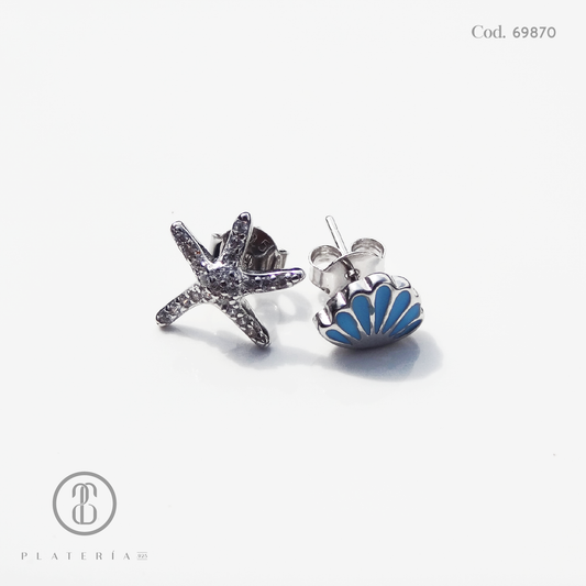 ARETE RODINADO MIS- MATCHED CONCHITA Y ESTRELLA PLATA.925