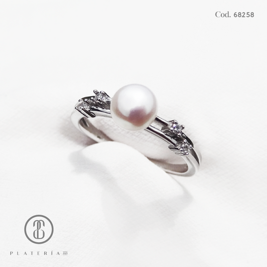 ANILLO RODINADO PERLA CULTIVADA PLATA.925