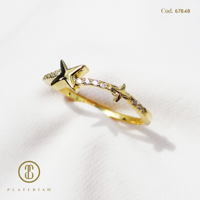 ANILLO DORADO BAÑO 14K DESTELLO PLATA.925
