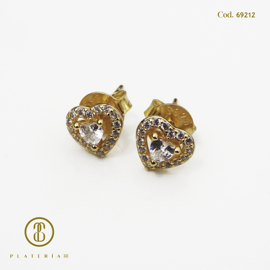 ARETE DORADO BAÑO 14K CORAZON ZIRCON PLATA.925