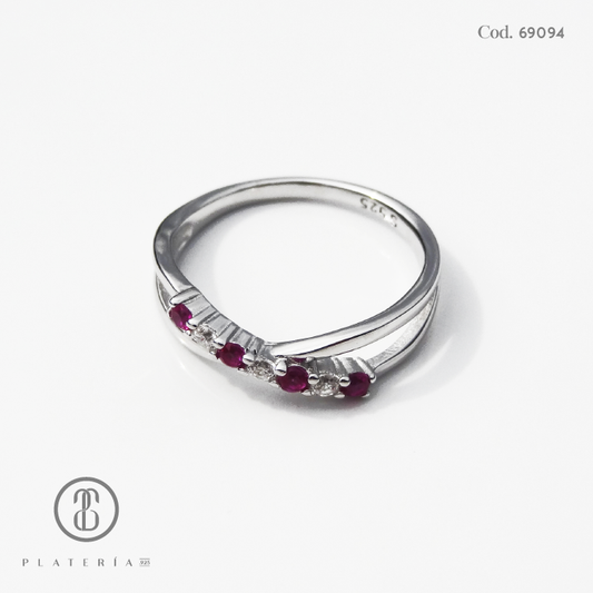 ANILLO RODINADO INFINITO ZIRCON FUCSIA Y BLANCO PLATA.925