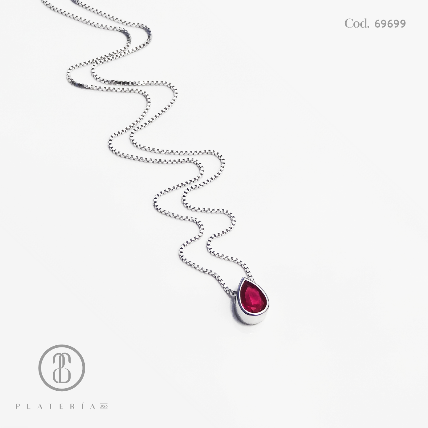 GARGANTILLA RODINADA GOTA ZIRCON 5*7 FUCSIA PLATA.925