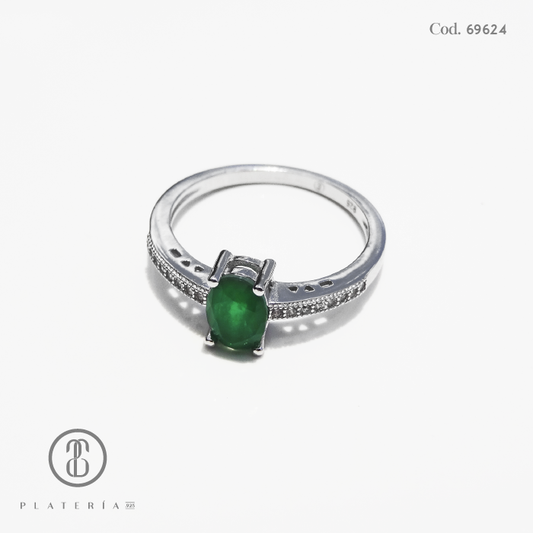 ANILLO RODINADO CIRCON ESMERALDA PLATA.925