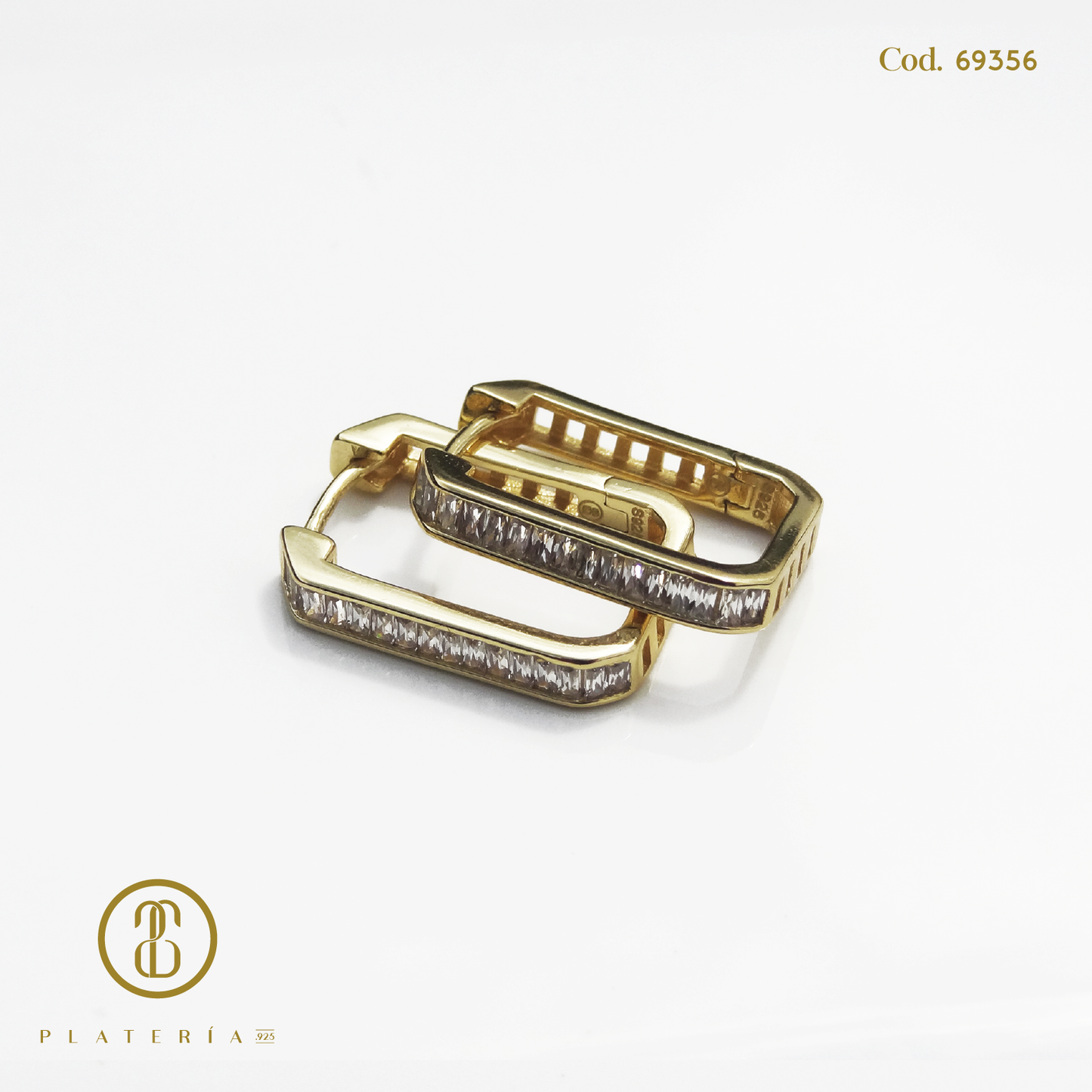 HUGGIE DORADO BAÑO 14K 12X17MM ZIRCON PLATA.925