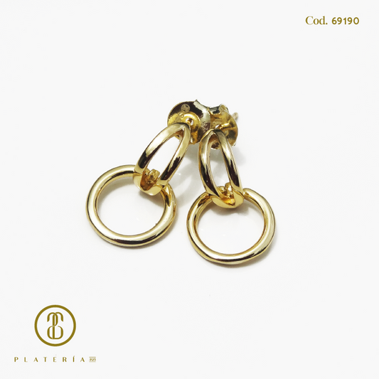ARETE LARGO DORADO BAÑO 14K CIRCULO PLATA.925