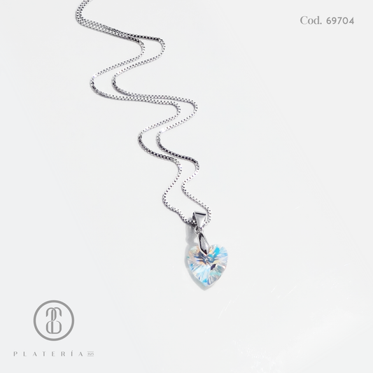 GARGANTILLA RODINADO CORAZON CRISTAL SWAROVSKI PLATA.925