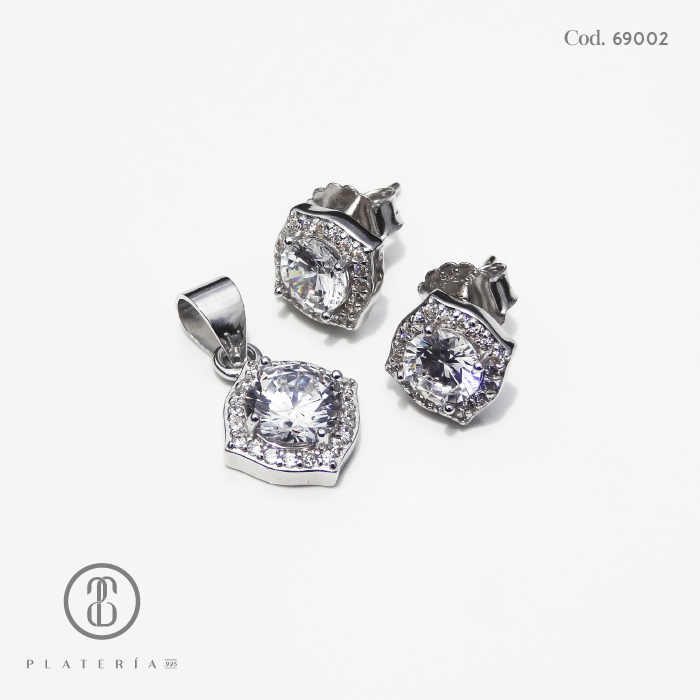 JUEGO RODINADO ZIRCON PLATA.925