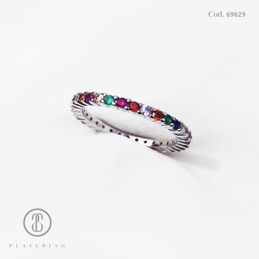 ANILLO RODINADO CINTILLO COLORES PLATA.925