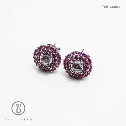 ARETE RODINADO CIRCULO ZIRCON ROSADO PLATA.925