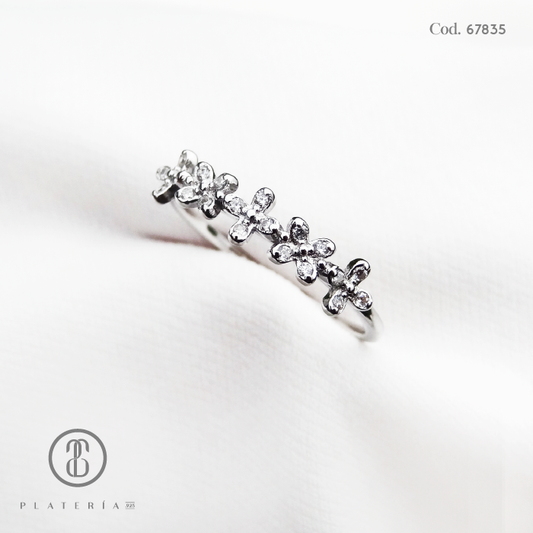 ANILLO RODINADO FLORCITAS PLATA.925