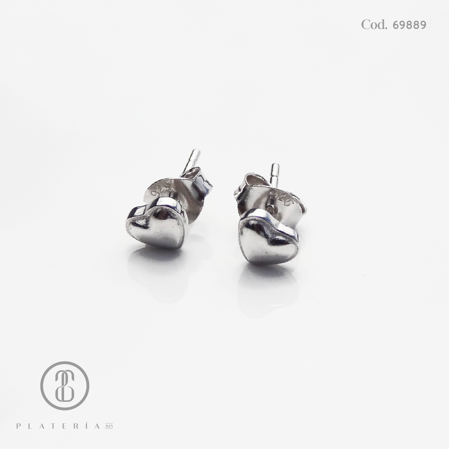 ARETE RODINADO CORAZON LISO PLATA.925