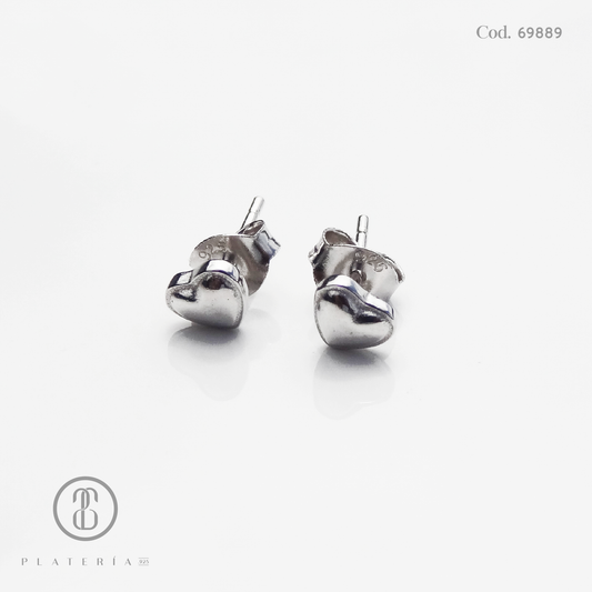 ARETE RODINADO CORAZON LISO PLATA.925