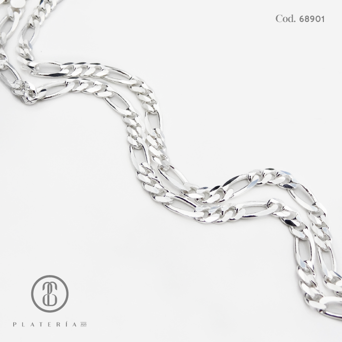 CADENA FIGARO 60CM DIAMANTADA PLATA.925