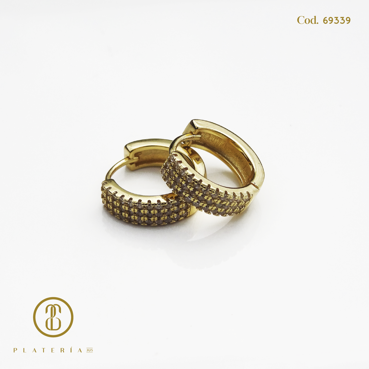 HUGGIE DORADO BAÑO 14K ZIRCON 14MM PLATA.925