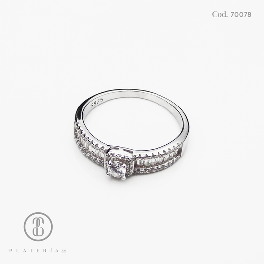 ANILLO RODINADO COMPROMISO BAGUETTE PLATA.925