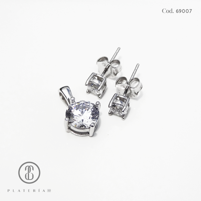 JUEGO RODINADO ZIRCON PLATA.925