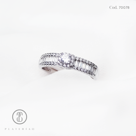 ANILLO RODINADO COMPROMISO BAGUETTE PLATA.925