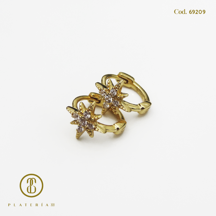 HUGGIE DORADO BAÑO 14K DESTELLO 8MM PLATA.925