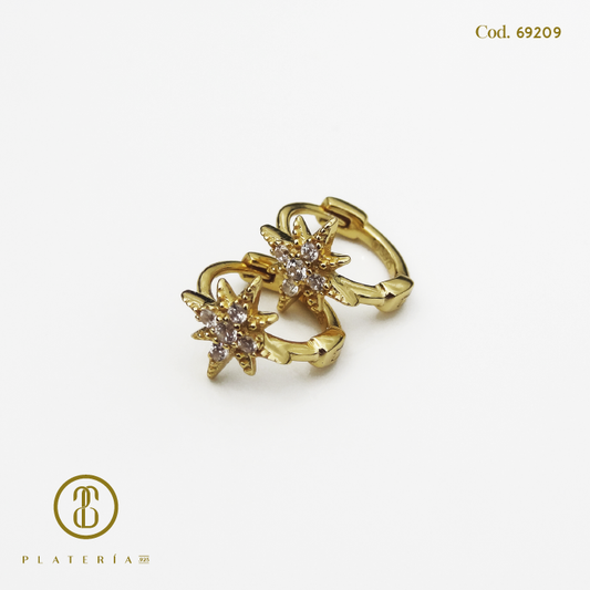 HUGGIE DORADO BAÑO 14K DESTELLO 8MM PLATA.925