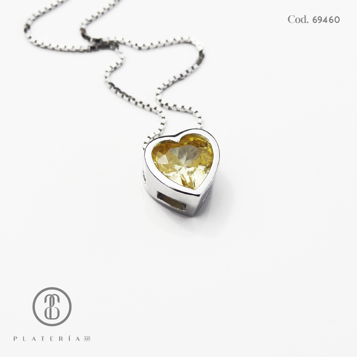 GARGANTILLA RODINADA CORAZON 6MM ZIRCON AMARILLO PLATA.925