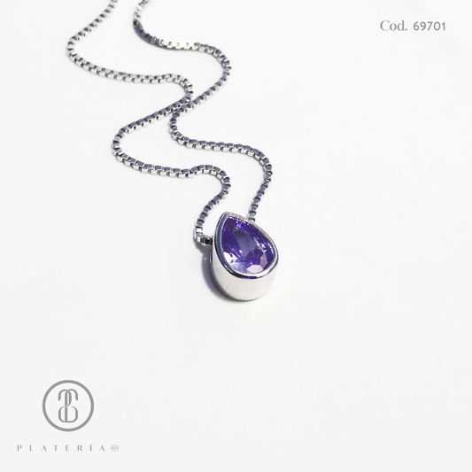 GARGANTILLA RODINADA GOTA 5*7 ZIRCON LAVANDA PLATA.925