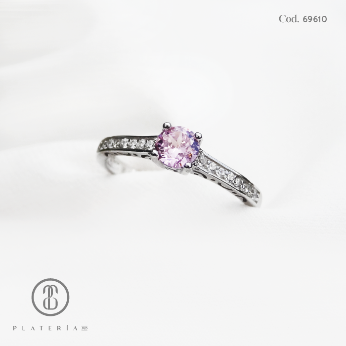 ANILLO RODINADO COMPROMISO ROSA PLATA.925