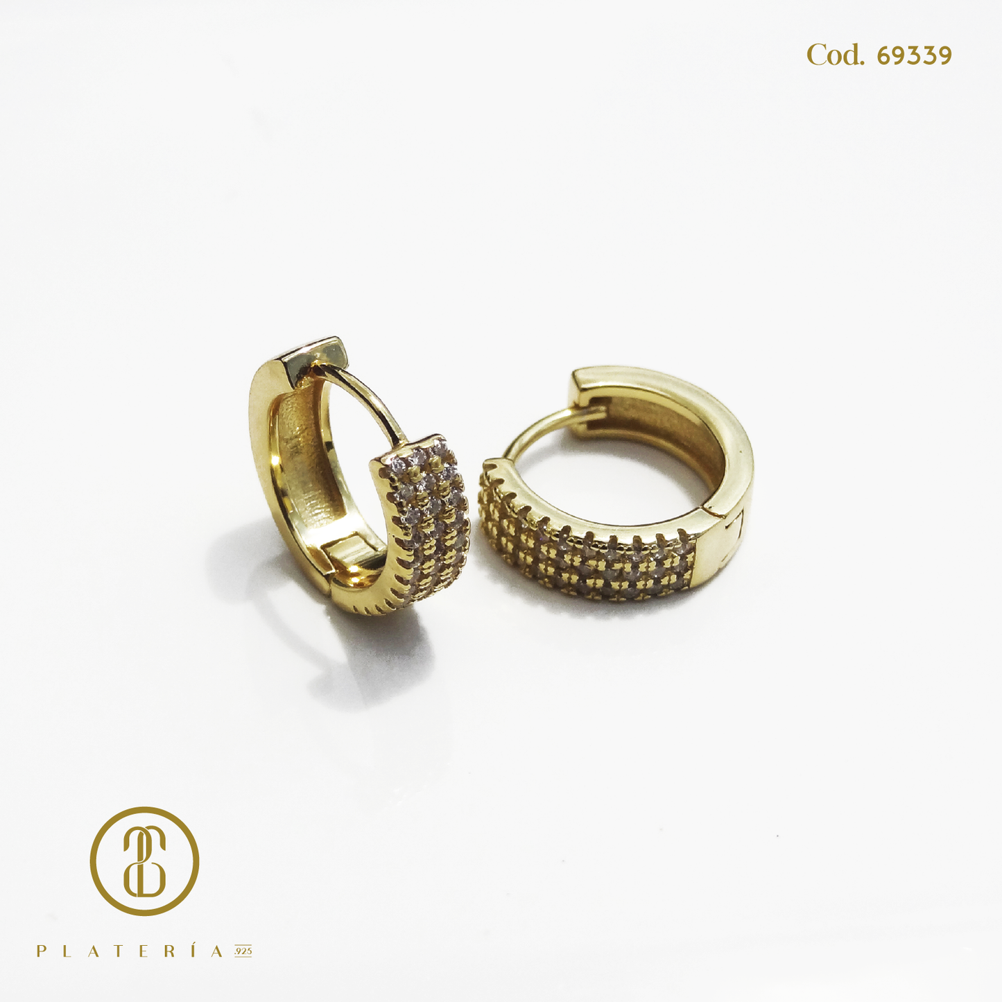 HUGGIE DORADO BAÑO 14K ZIRCON 14MM PLATA.925