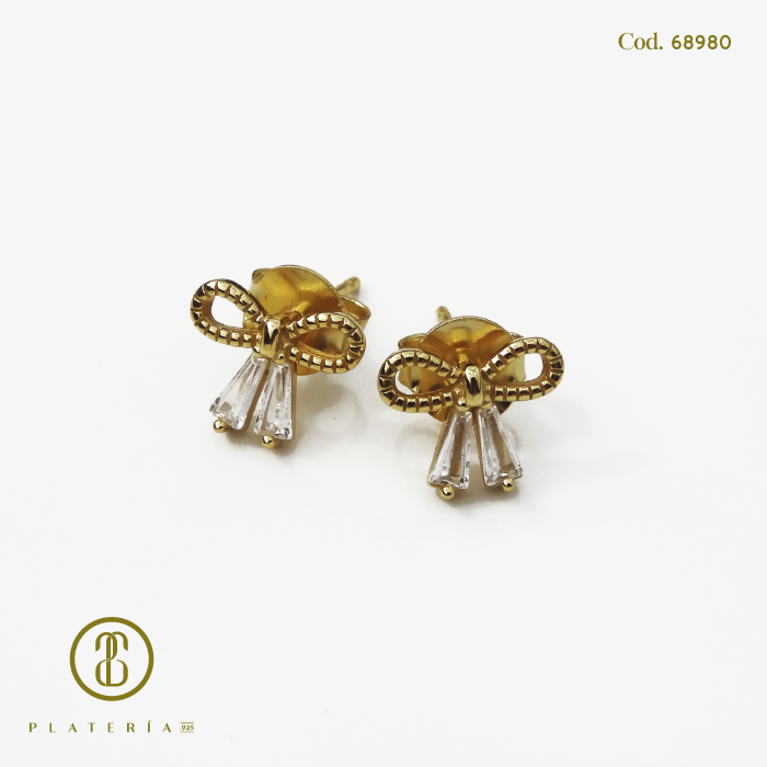 ARETE DORADO BAÑO 14K LAZO PLATA.925