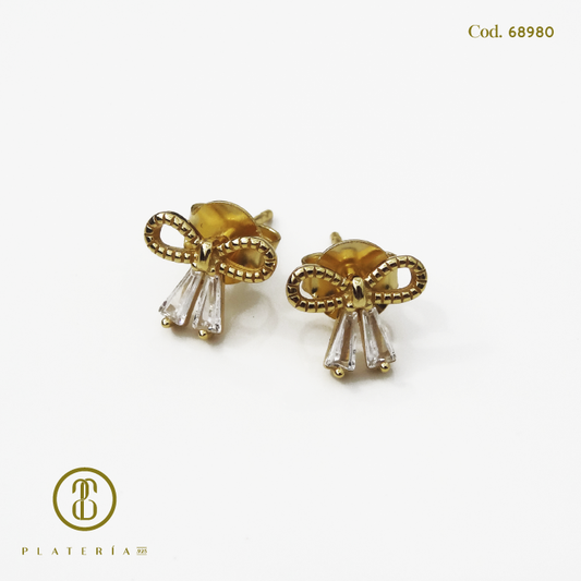 ARETE DORADO BAÑO 14K LAZO PLATA.925