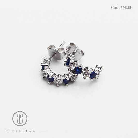 ARETE RODINADO MEDIA ARGOLLA ZIRCON AZUL PLATA.925