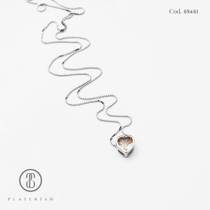 GARGANTILLA RODINADA CORAZON 6MM CHAMPAGNE PLATA.925