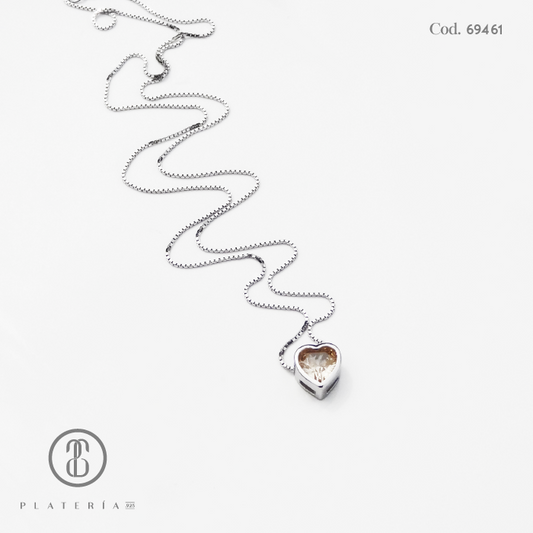 GARGANTILLA RODINADA CORAZON 6MM CHAMPAGNE PLATA.925