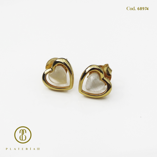 ARETE DORADO BAÑO 14K CORAZON PLATA.925