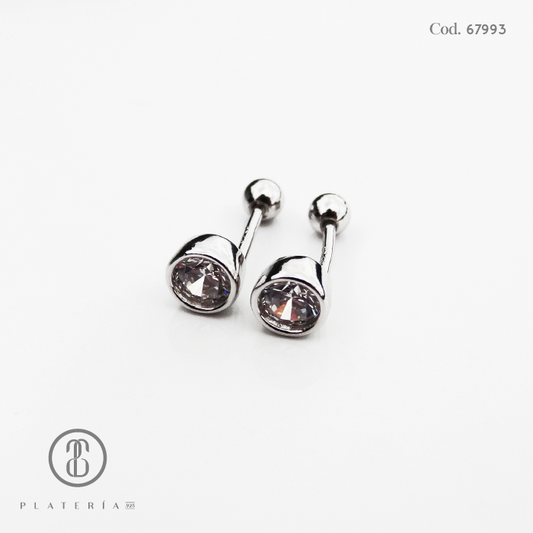 ARETE RODINADO BISELADO 4MM CIERRE BOLITA PLATA.925