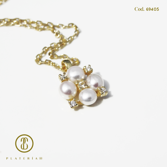 JUEGO DORADO BAÑO 14K PERLA CULTIVADA PLATA.925