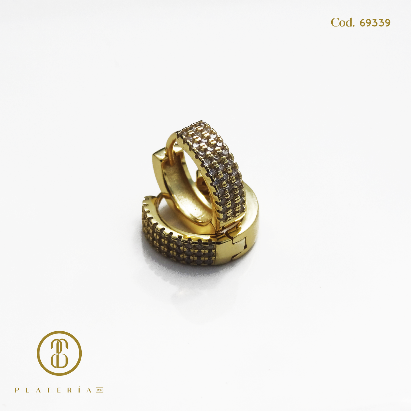 HUGGIE DORADO BAÑO 14K ZIRCON 14MM PLATA.925