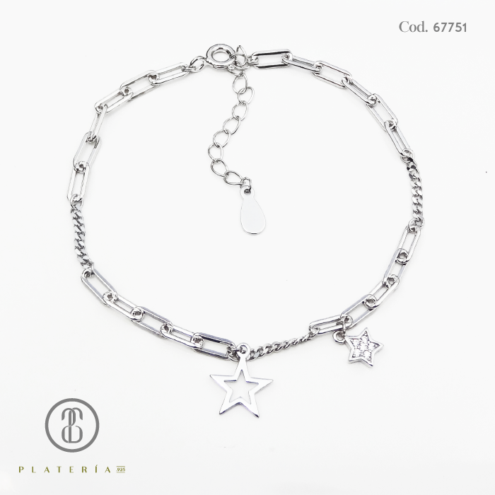 PULSERA RODINADA ESTRELLAS PLATA.925