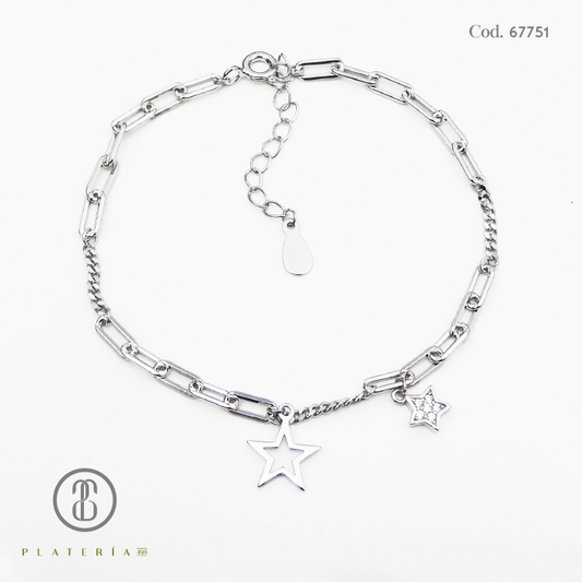 PULSERA RODINADA ESTRELLAS PLATA.925