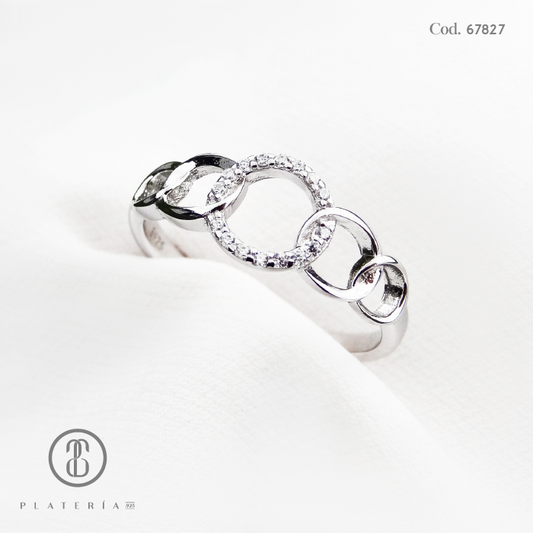 ANILLO RODINADO CIRCULOS PLATA.925