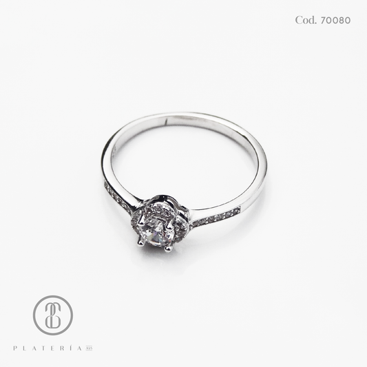 ANILLO RODINADO COMPROMISO ZIRCON PLATA.925