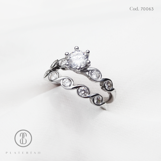 ANILLO RODINADO COMPROMISO DUO PLATA.925