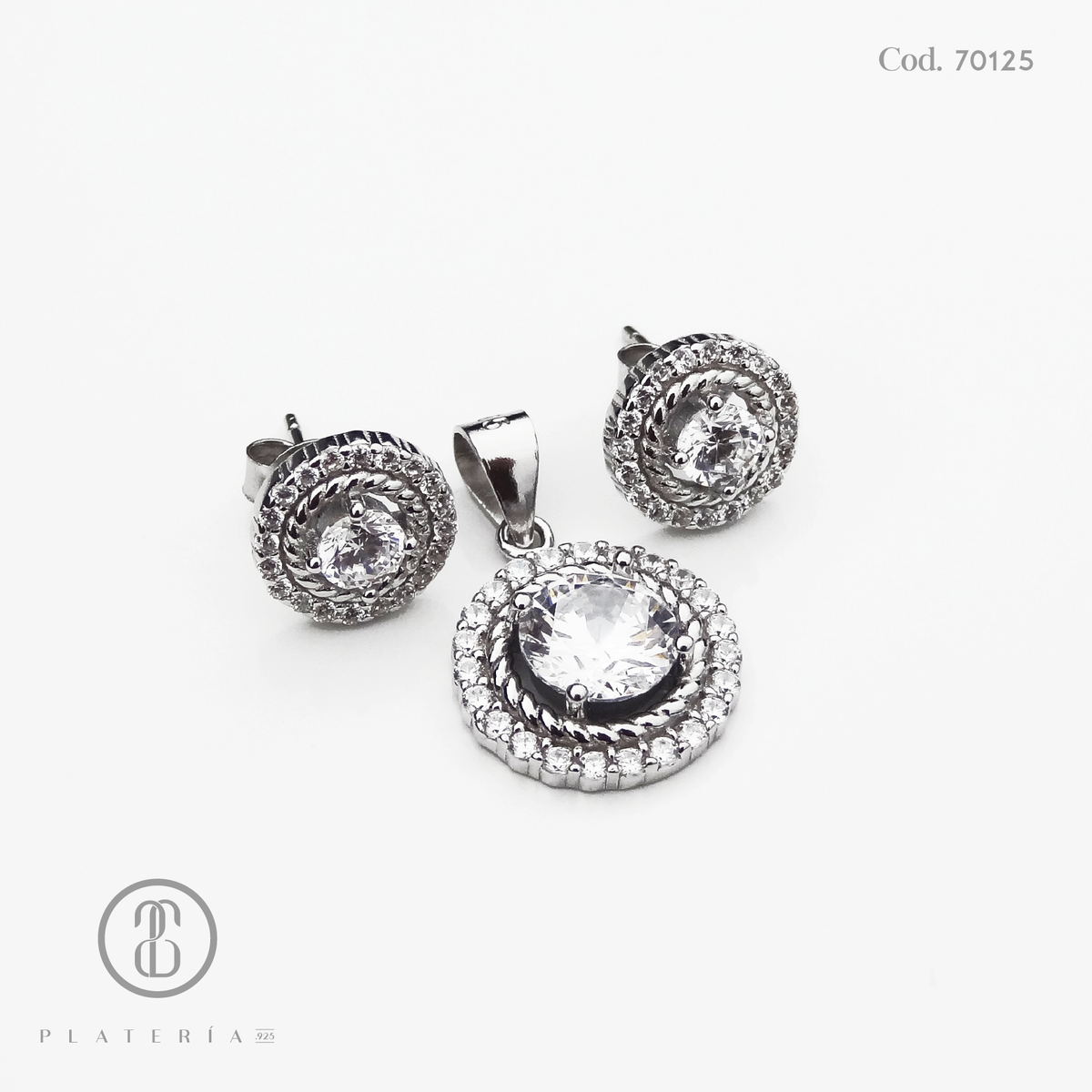 JUEGO RODINADO CIRCULO ZIRCON PLATA.925