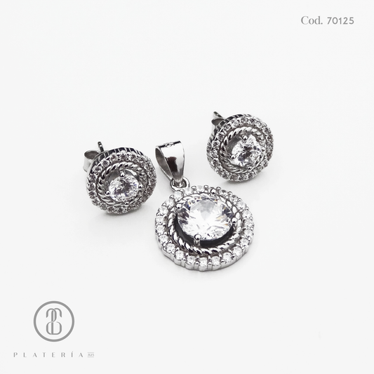 JUEGO RODINADO CIRCULO ZIRCON PLATA.925