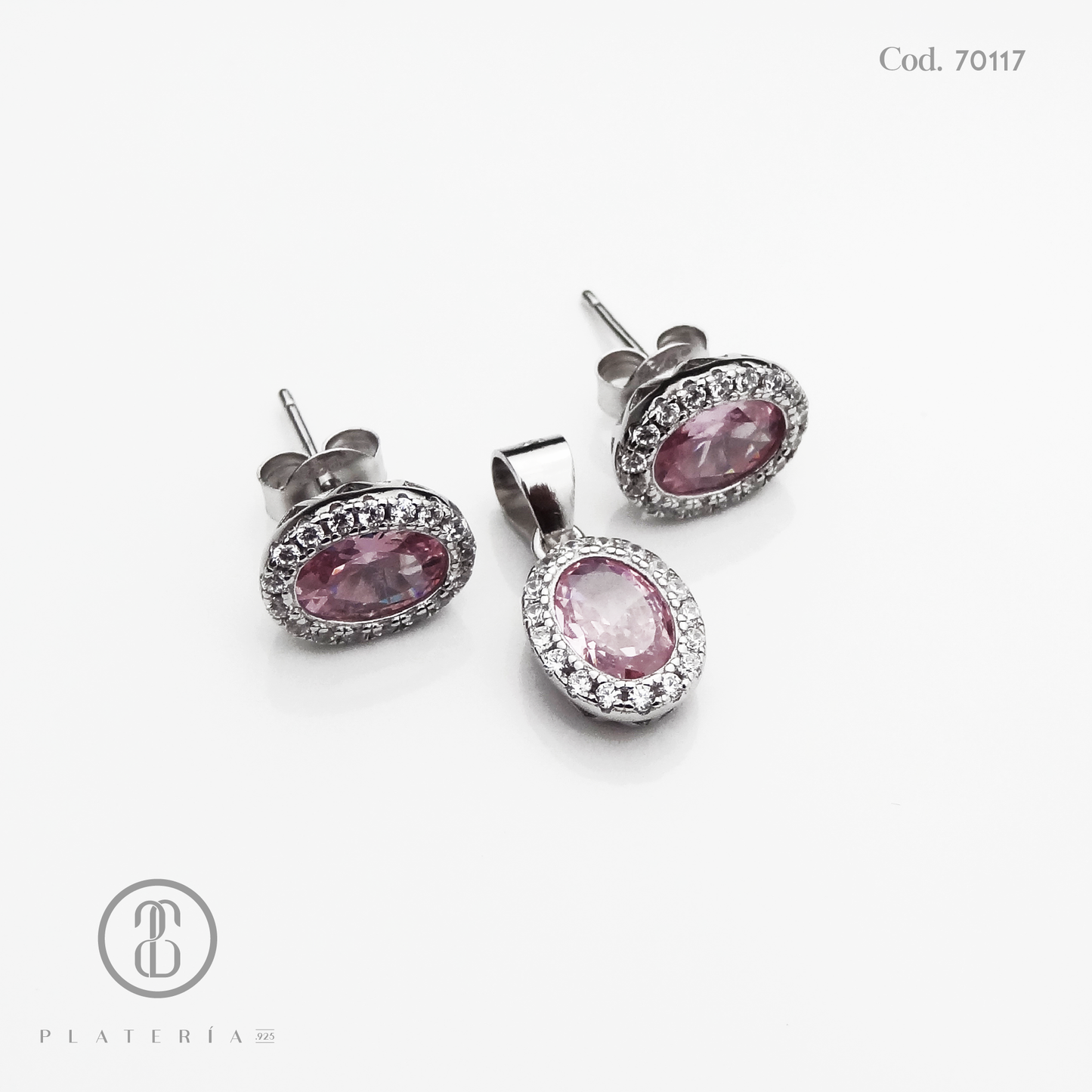 JUEGO RODINADO ZIRCON ROSA PLATA.925