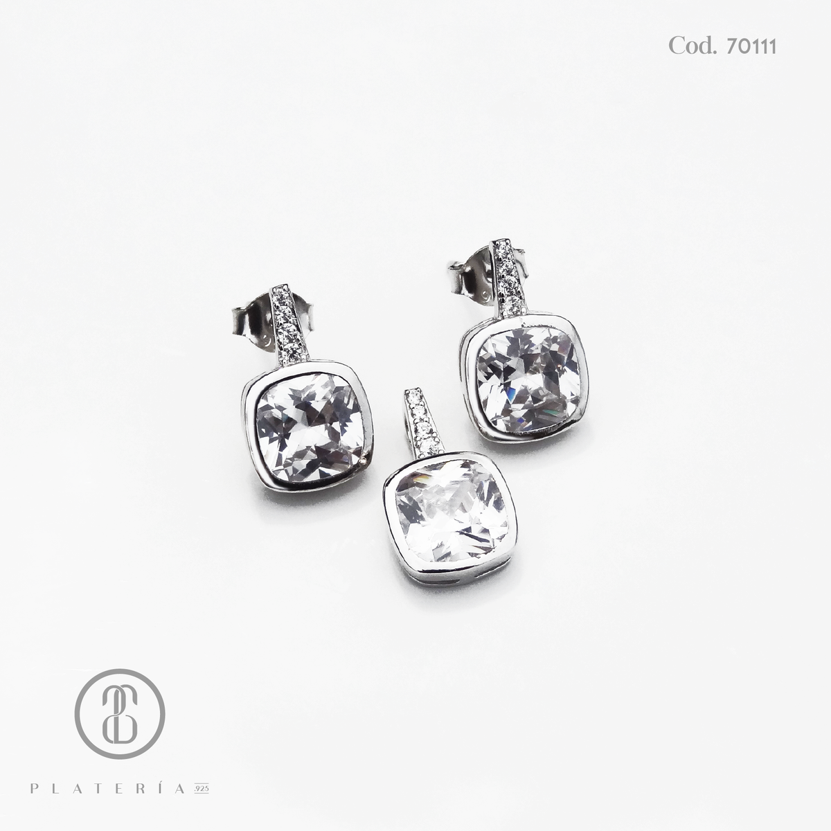 JUEGO RODINADO CUADRITO ZIRCON PLATA.925